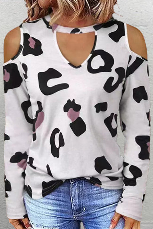 Casual Street Leopard Printing O Neck Tops(6 Colors) White