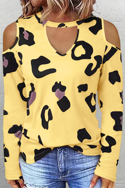 Casual Street Leopard Printing O Neck Tops(6 Colors) Yellow