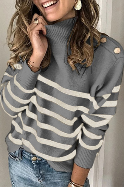 Casual Striped Patchwork Turtleneck Sweaters(4 Colors) Grey