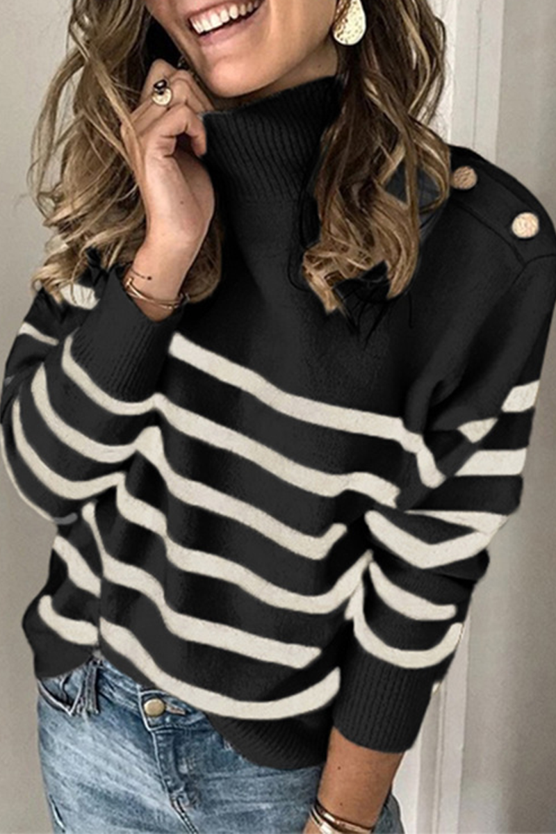 Casual Striped Patchwork Turtleneck Sweaters(4 Colors) Black