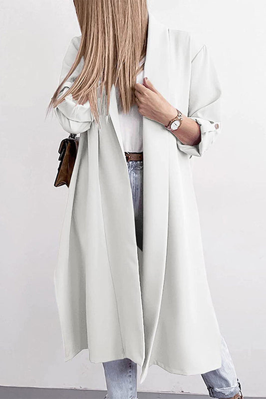 Elegant Solid Color Turndown Collar Outerwear(6 Colors) White