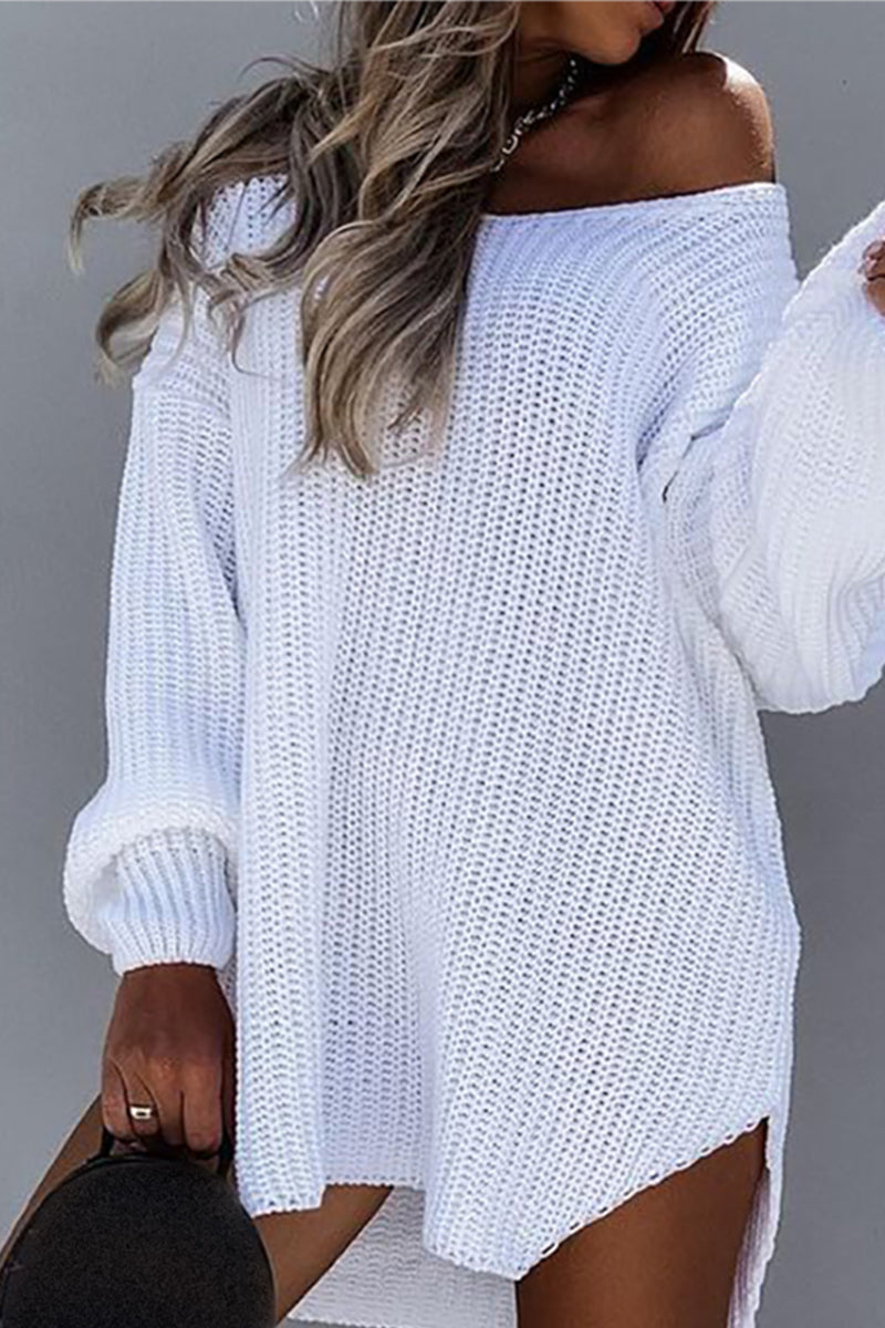 Casual Elegant Solid Color V Neck Sweaters White