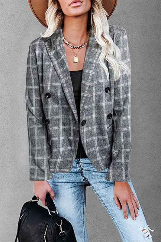 Work Street Plaid Patchwork Turn-back Collar Outerwear(4 Colors) Grey