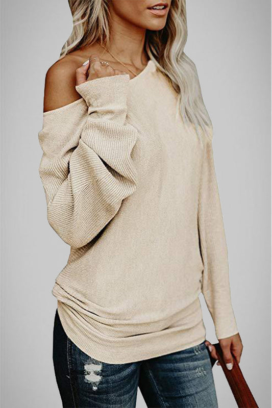 Casual Solid Color Off the Shoulder Tops(5 Colors) Khaki