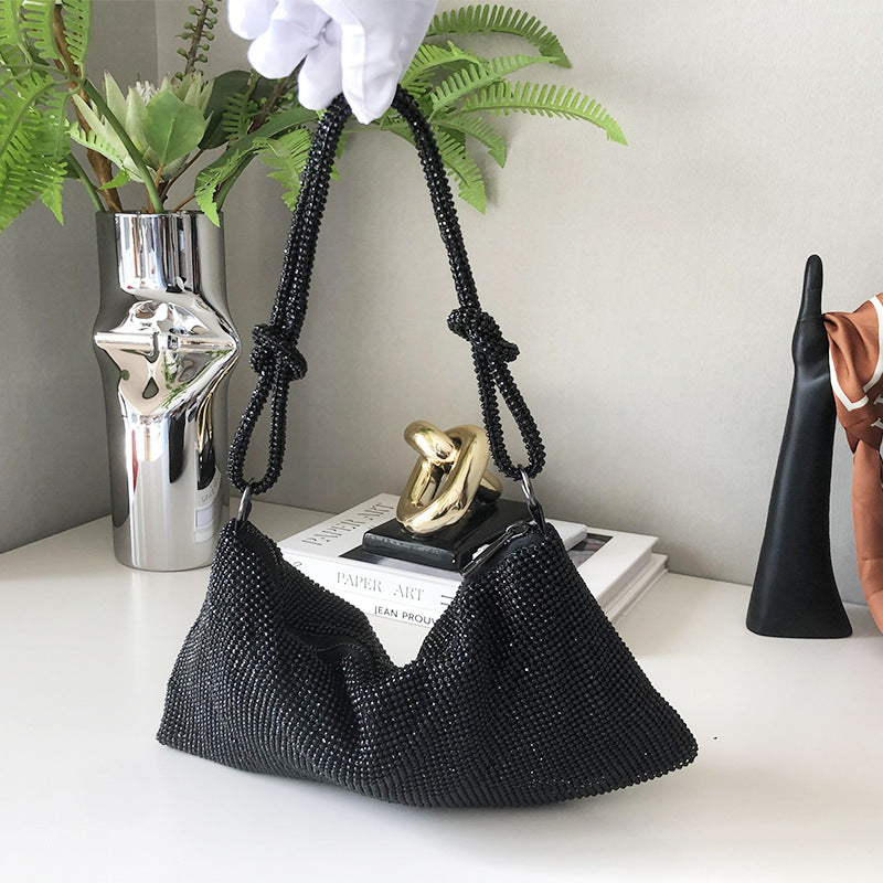 Daily Party Patchwork Rhinestone Bags Matte Black One Size