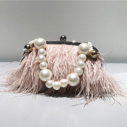 Daily Party Patchwork Feathers Pearl Bags Pink One Size