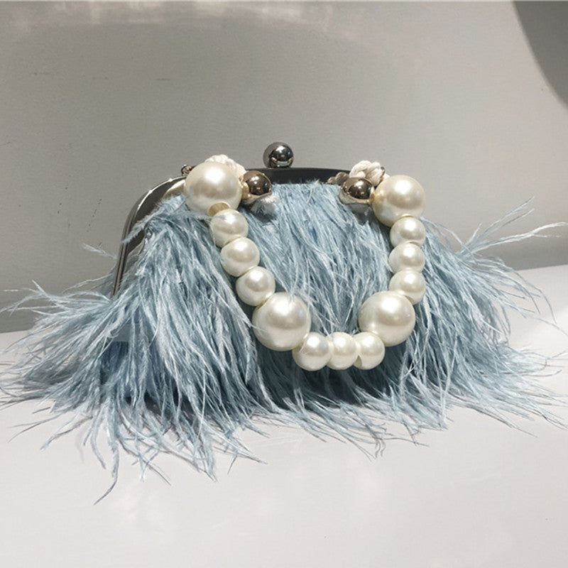 Daily Party Patchwork Feathers Pearl Bags Sky Blue One Size