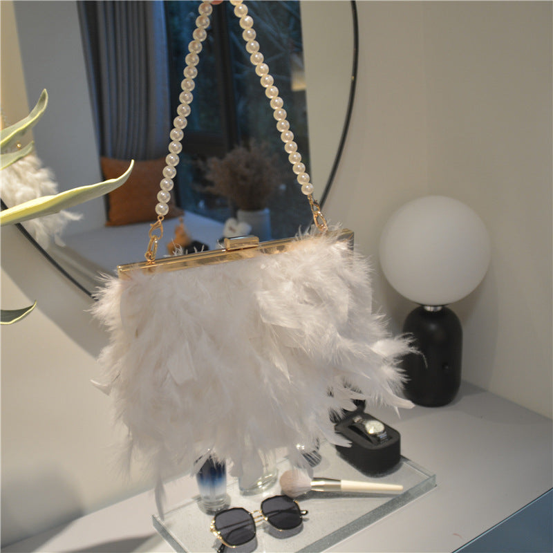 Daily Party Patchwork Feathers Chains Pearl Bags