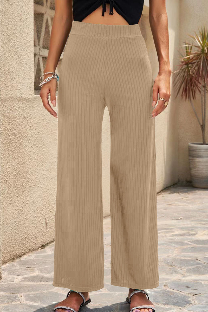 Casual Straight Mid Waist Straight Solid Color Bottoms(6 Colors) Apricot