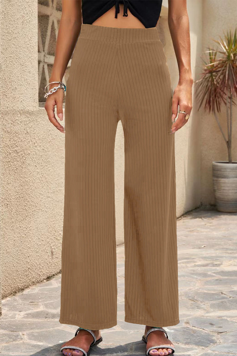 Casual Straight Mid Waist Straight Solid Color Bottoms(6 Colors) Khaki