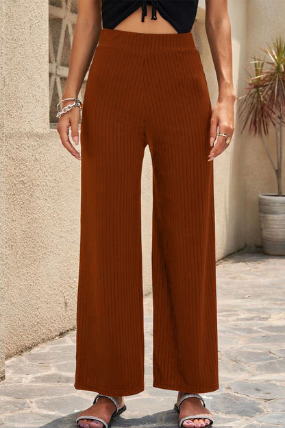 Casual Straight Mid Waist Straight Solid Color Bottoms(6 Colors) Brown