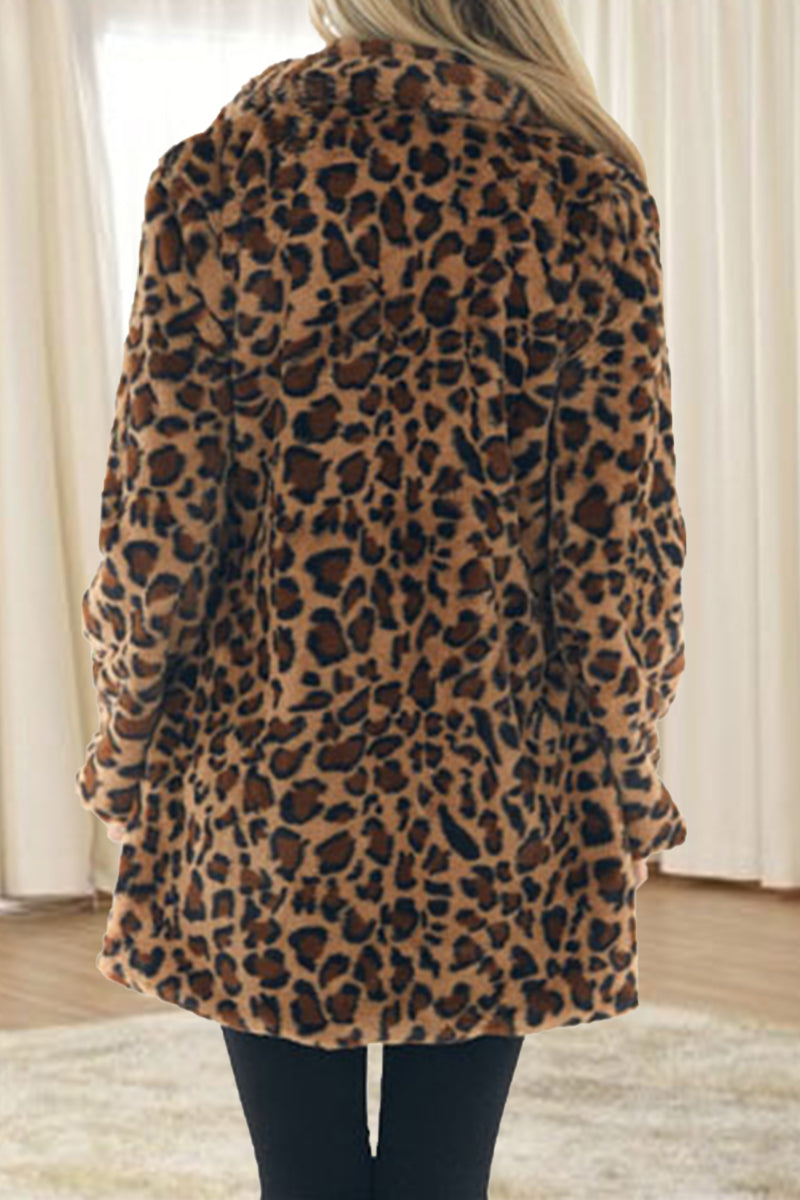 Casual Street Leopard Printing Turndown Collar Outerwear