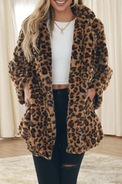 Casual Street Leopard Printing Turndown Collar Outerwear Leopard Print