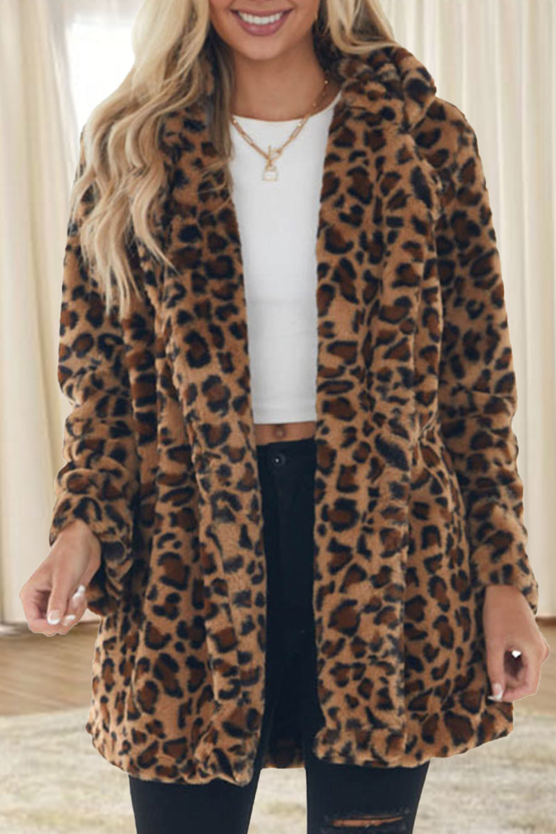 Casual Street Leopard Printing Turndown Collar Outerwear