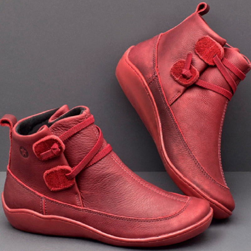 Casual Patchwork Round Leather Shoes Red