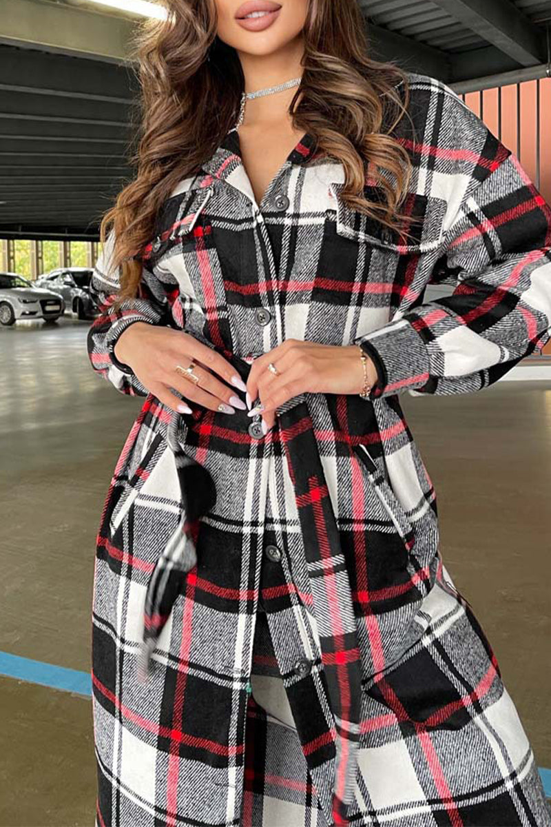 Sweet Elegant Plaid Striped Printing Shirt Collar Outerwear(3 Colros)