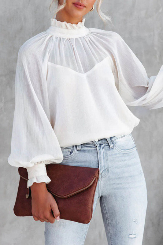 Sexy Elegant Solid Patchwork Turtleneck Tops White