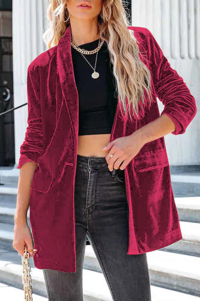 Fashion Solid Color Conventional Collar Outerwear Burgundy