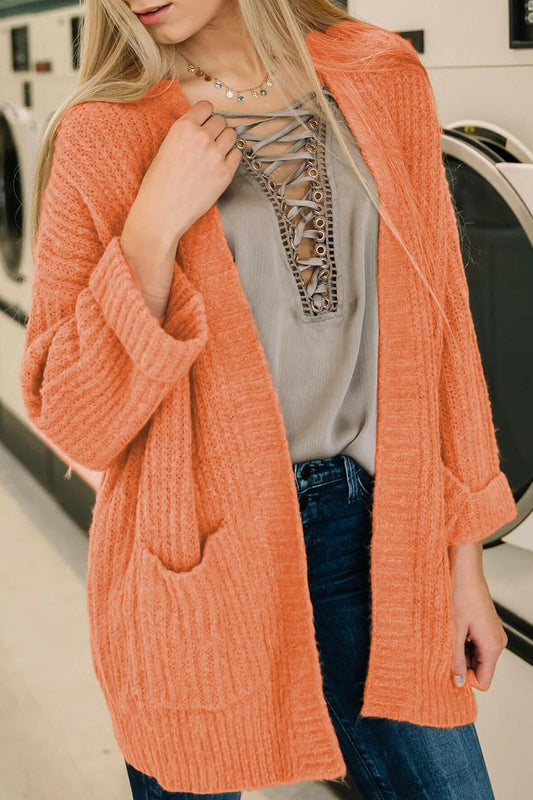 Sweet Elegant Solid Pocket Cardigans Orange