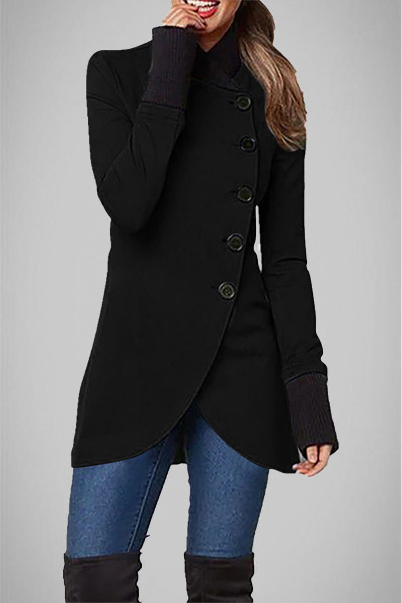 Elegant College Solid Buttons POLO collar Outerwear(5 Colors) Black