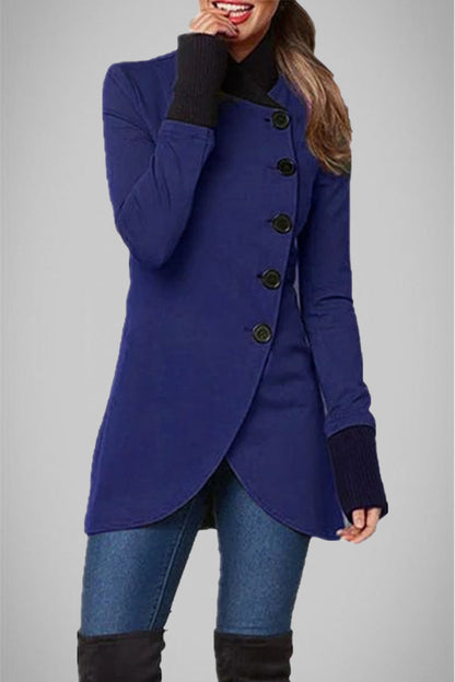 Elegant College Solid Buttons POLO collar Outerwear(5 Colors) Tibetan Blue