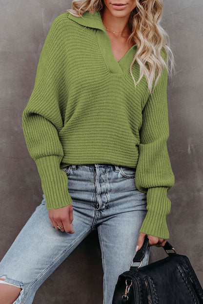 Elegant Solid Turndown Collar Sweaters(7 Colors) Green