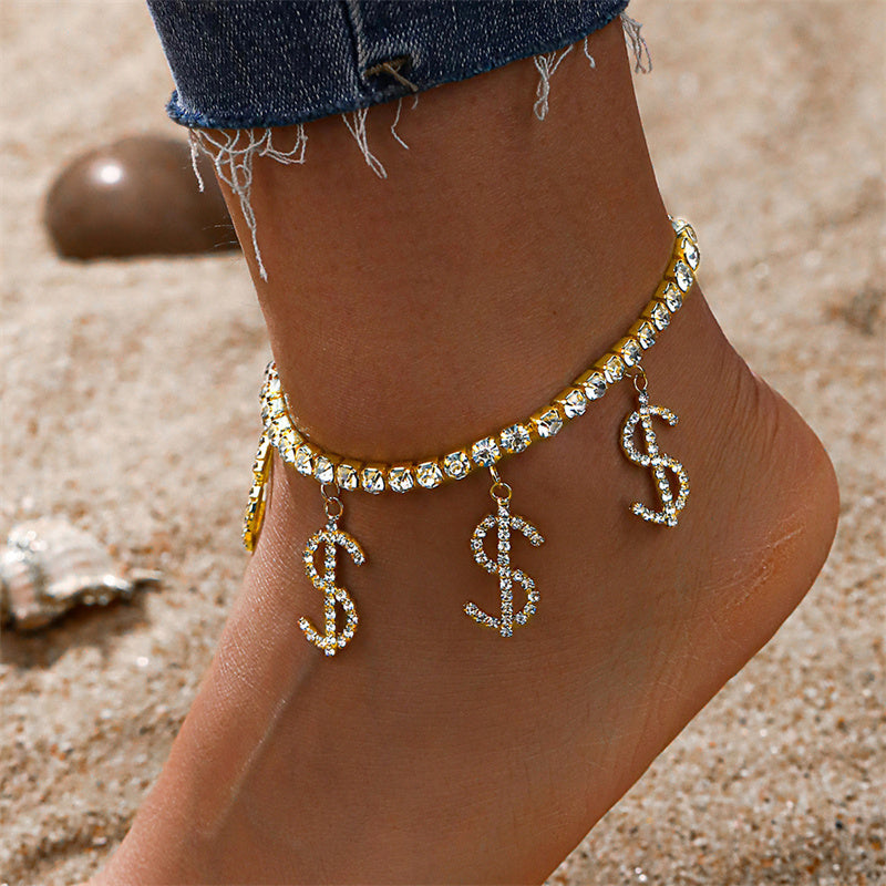 Casual Daily Simplicity Letter Patchwork Rhinestone Anklet Gold One Size