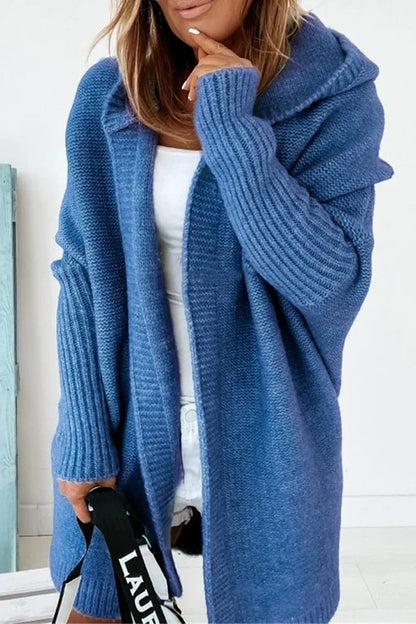 Street Solid Asymmetrical Solid Color Hooded Collar Cardigans(15 Colors) The cowboy blue