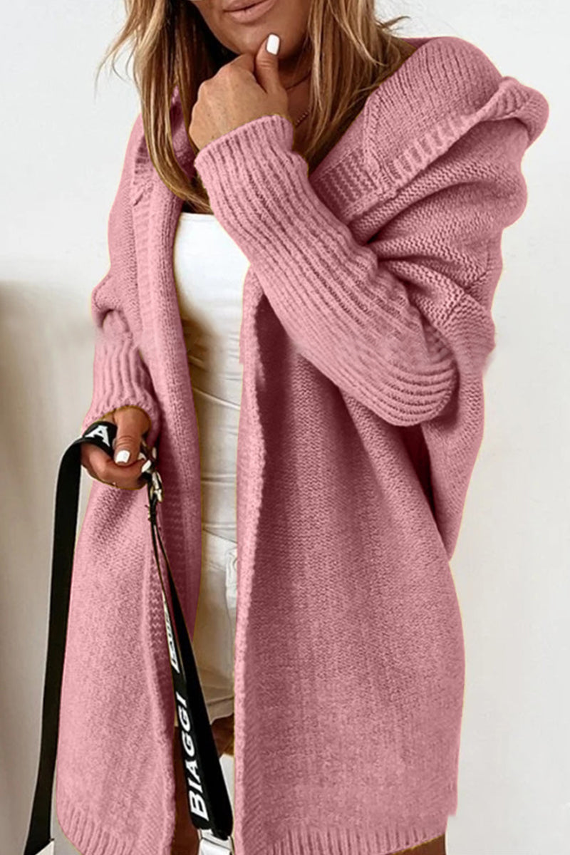 Street Solid Asymmetrical Solid Color Hooded Collar Cardigans(15 Colors) Pink