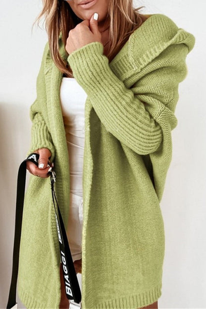 Street Solid Asymmetrical Solid Color Hooded Collar Cardigans(15 Colors) Apple Green