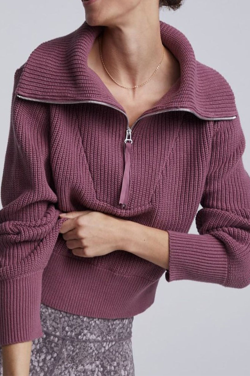 Elegant Solid Zipper Turndown Collar Tops Purple