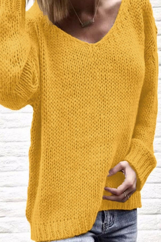 Casual Solid Color V Neck Sweaters(6 Colors) Yellow