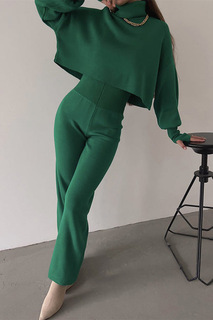 Casual Solid Solid Color Turtleneck Long Sleeve Two Pieces