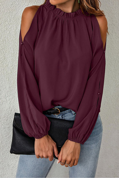 Elegant Solid Half A Turtleneck Tops Burgundy