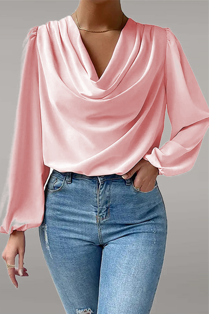 Casual Solid Patchwork U Neck Tops(6 Colors) Pink