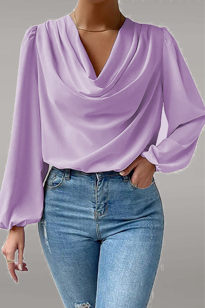 Casual Solid Patchwork U Neck Tops(6 Colors) Purple