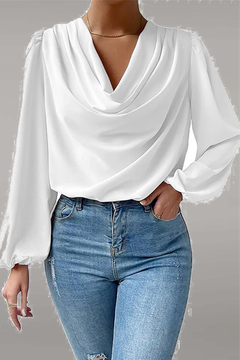 Casual Solid Patchwork U Neck Tops(6 Colors) White