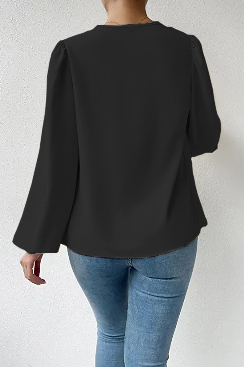 Casual Solid Patchwork U Neck Tops(6 Colors)