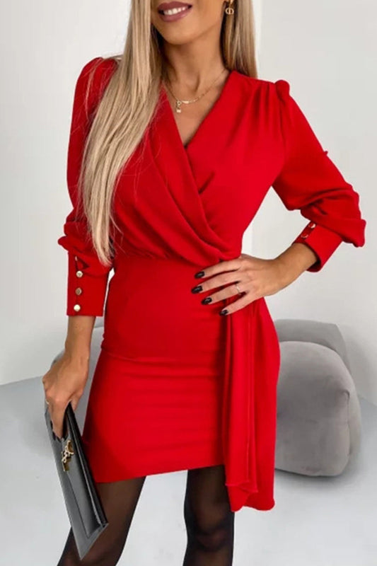 Sexy Elegant Solid Zipper V Neck One Step Skirt Dresses Red