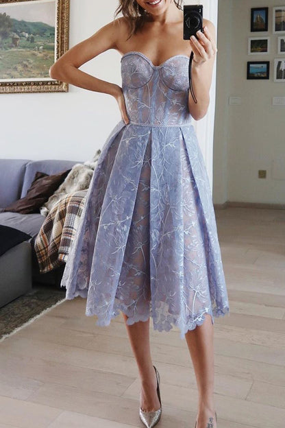 Print Patchwork Strapless Irregular Dress Dresses(6 Colors) Sky Blue