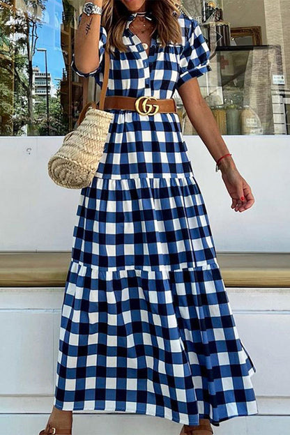 Sweet Elegant Plaid Dresses Blue