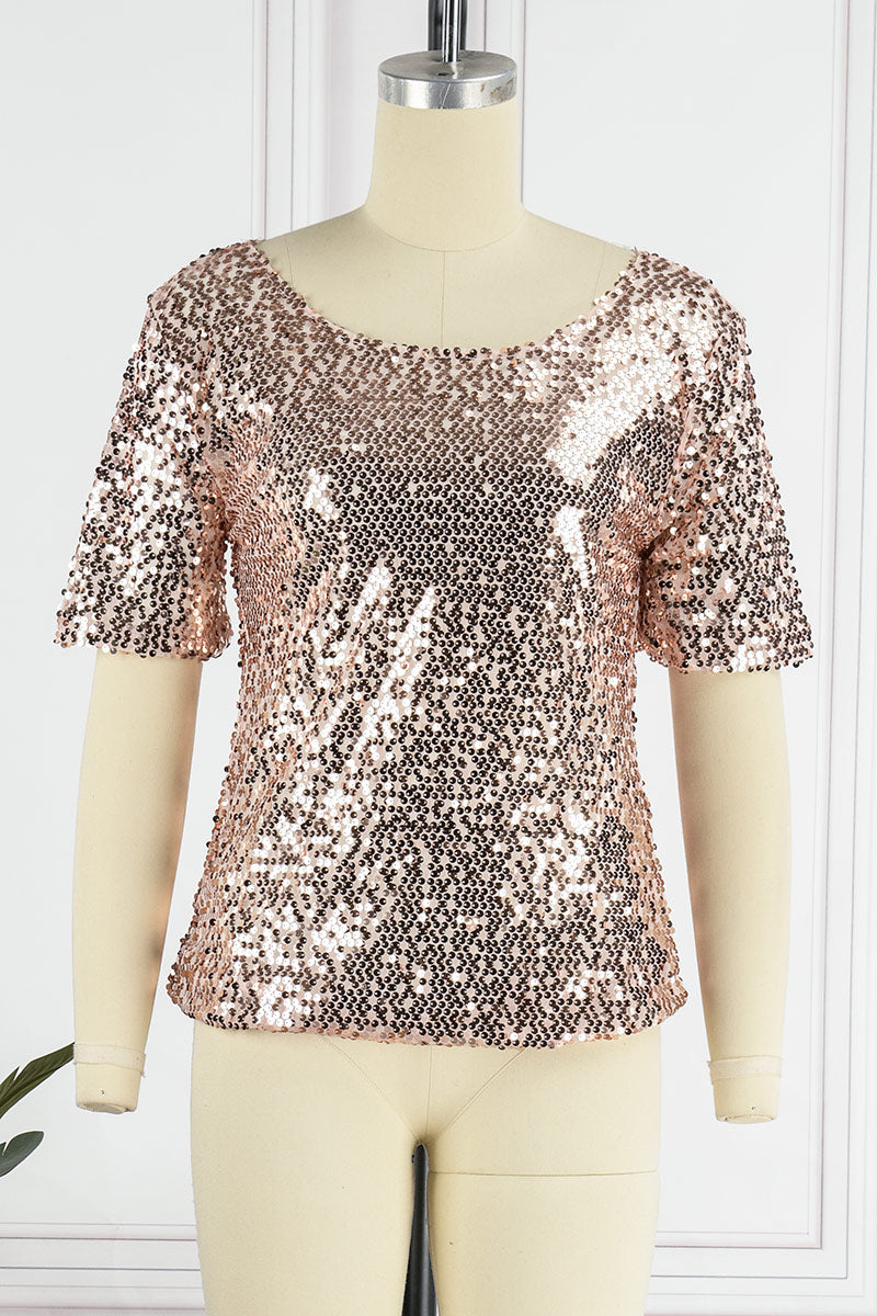 Casual Street Solid Sequins O Neck T-Shirts