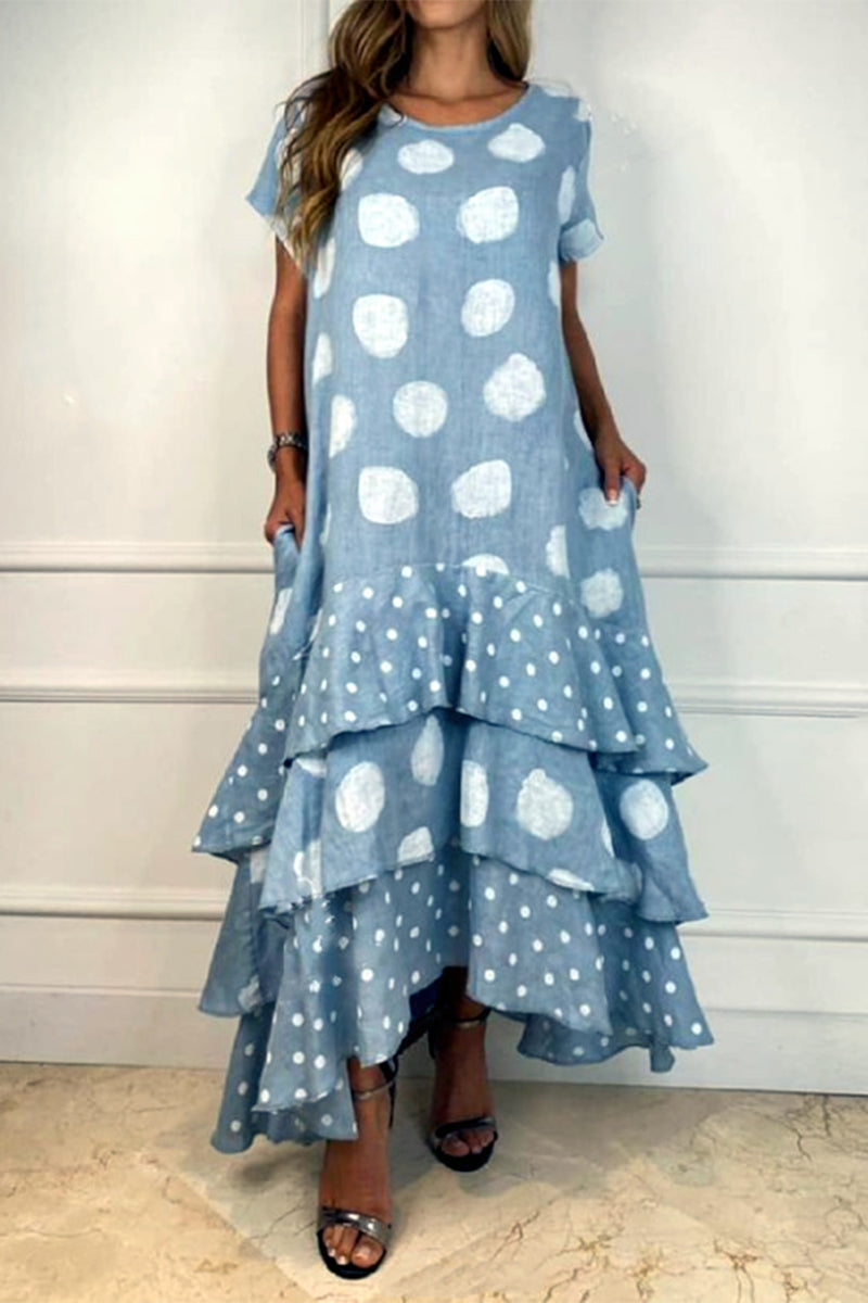 Casual Dot Patchwork Printed Dress Dresses(10 Colors) Gray Cyan