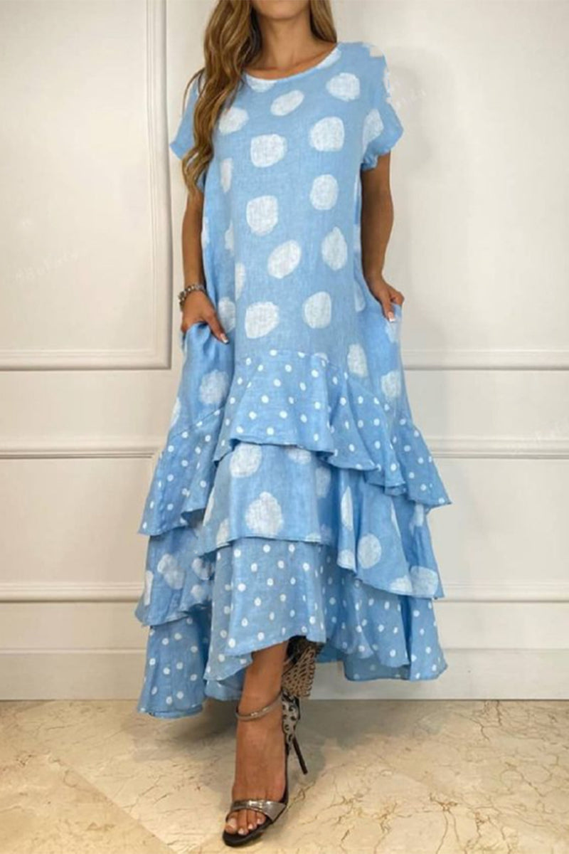 Casual Dot Patchwork Printed Dress Dresses(10 Colors) Light Blue