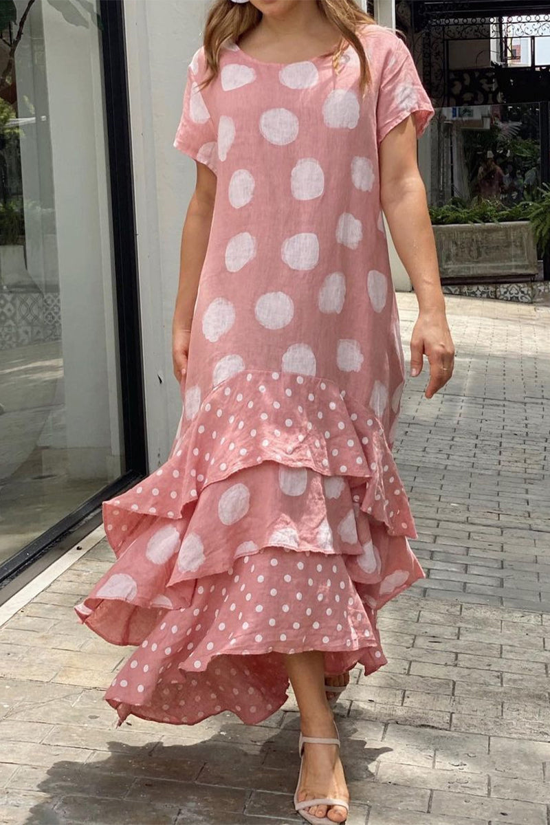 Casual Dot Patchwork Printed Dress Dresses(10 Colors) Pink