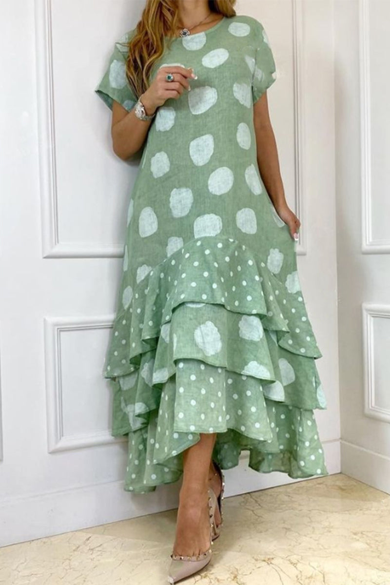 Casual Dot Patchwork Printed Dress Dresses(10 Colors) Olive Green