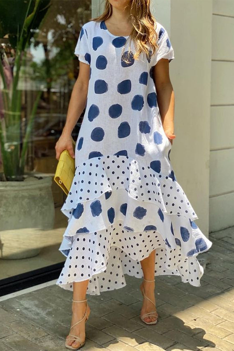 Casual Dot Patchwork Printed Dress Dresses(10 Colors) White