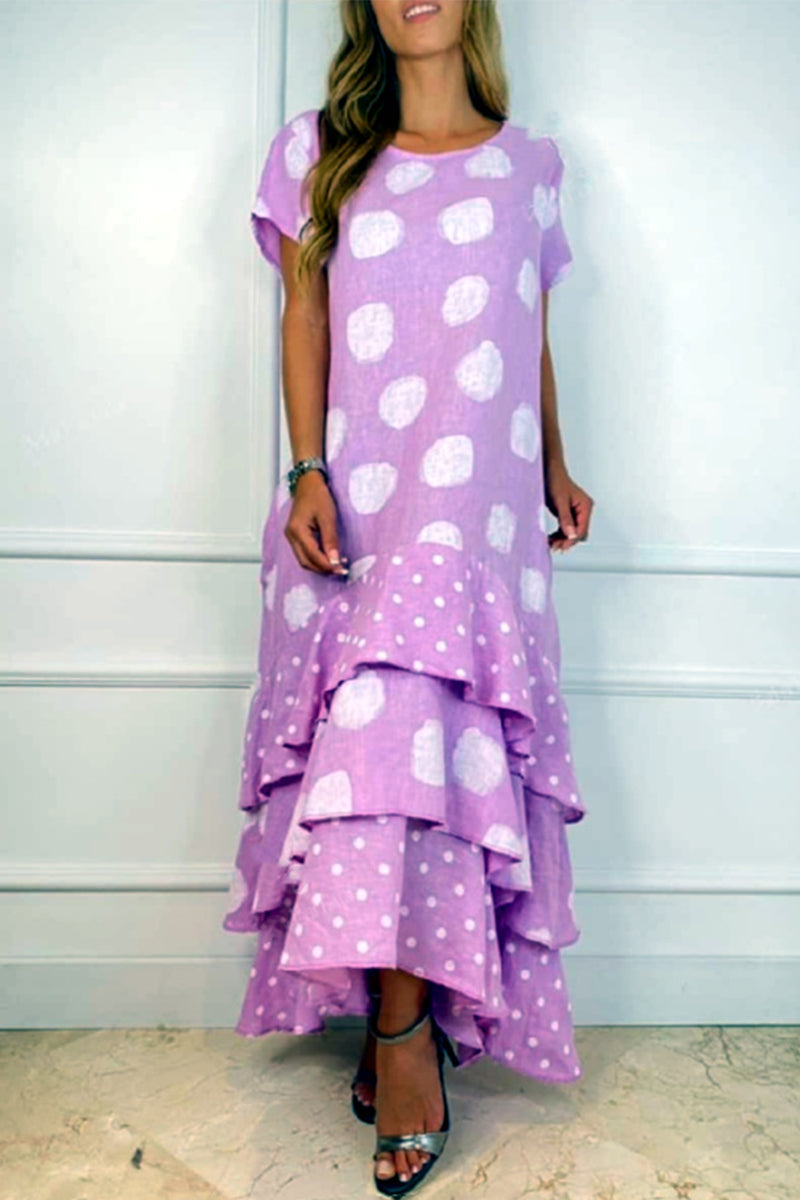 Casual Dot Patchwork Printed Dress Dresses(10 Colors) Purple