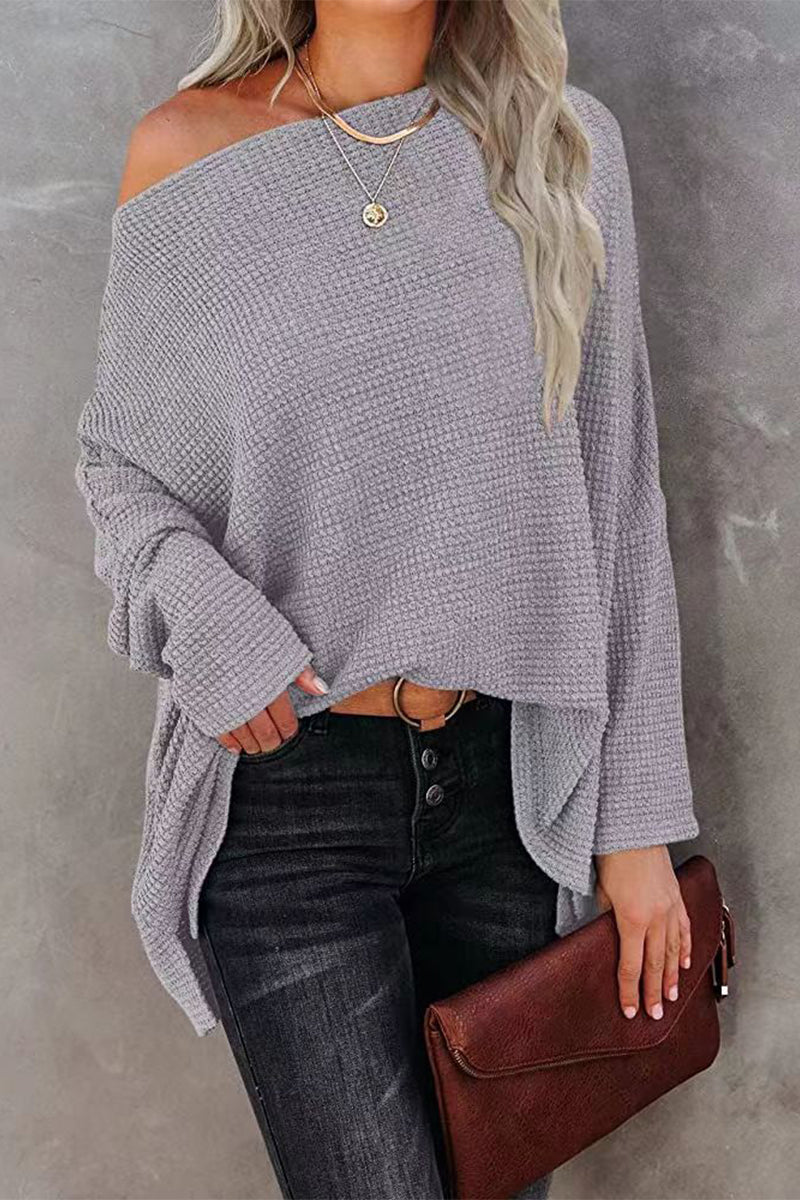 Casual Solid Solid Color Oblique Collar Tops Silver Gray