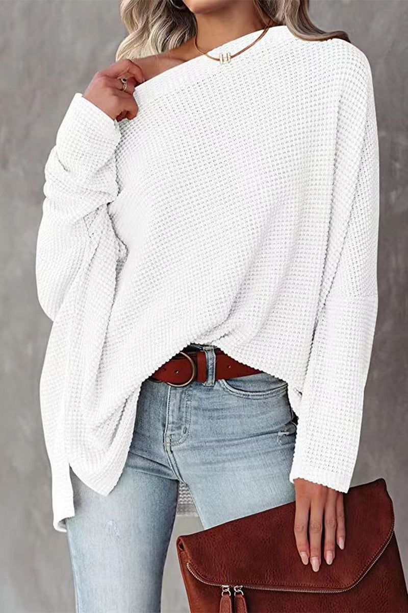 Casual Solid Solid Color Oblique Collar Tops White